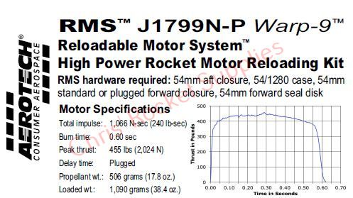 Aerotech J1799N-P Warp 9 Rocket Motor